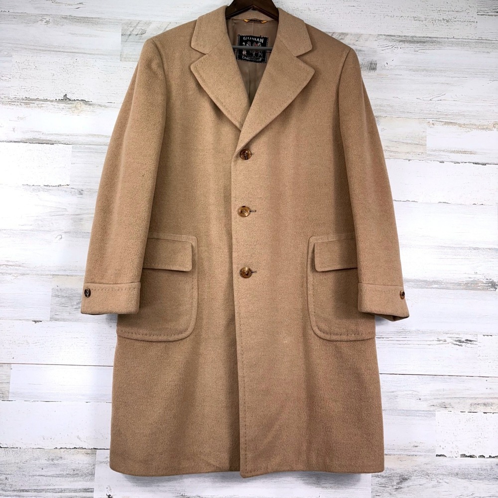 Jos A Bank Overcoat 42R Tan Gobian Camel Hair Vintage 60s Patch Pocket Old Money